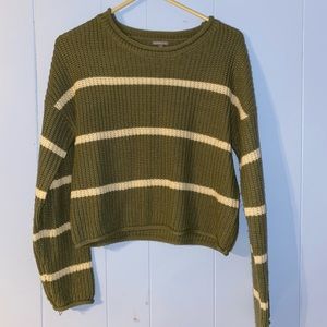 oversized green sweater with white stripes
